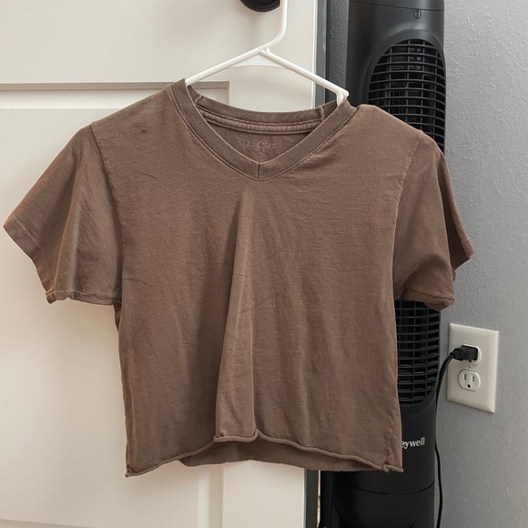 One Size Cropped Brown John Galt Tee - Picture 1 of 2